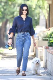Lucy Hale - Takes her dog Elvis out for a morning walk in Studio City