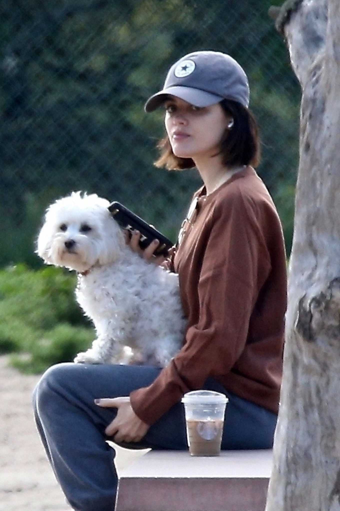 Lucy Hale - Takes her dog Elvis to a local park in Los Angeles