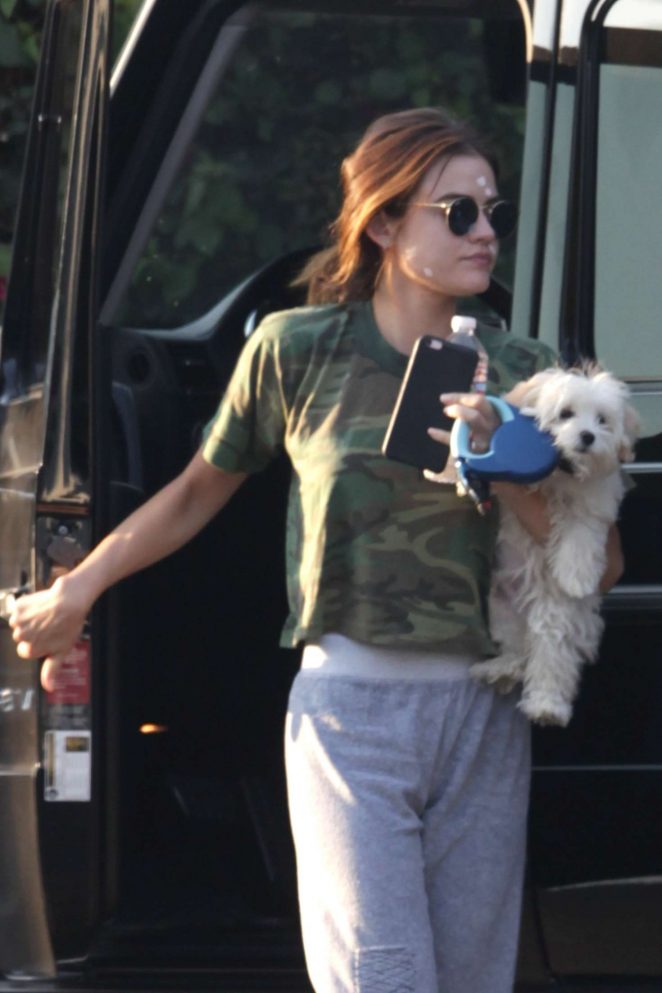 Lucy Hale takes her dog to her friends house in Studio City