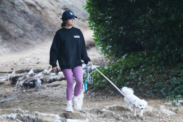 Lucy Hale - Walks her two white dogs in Studio City