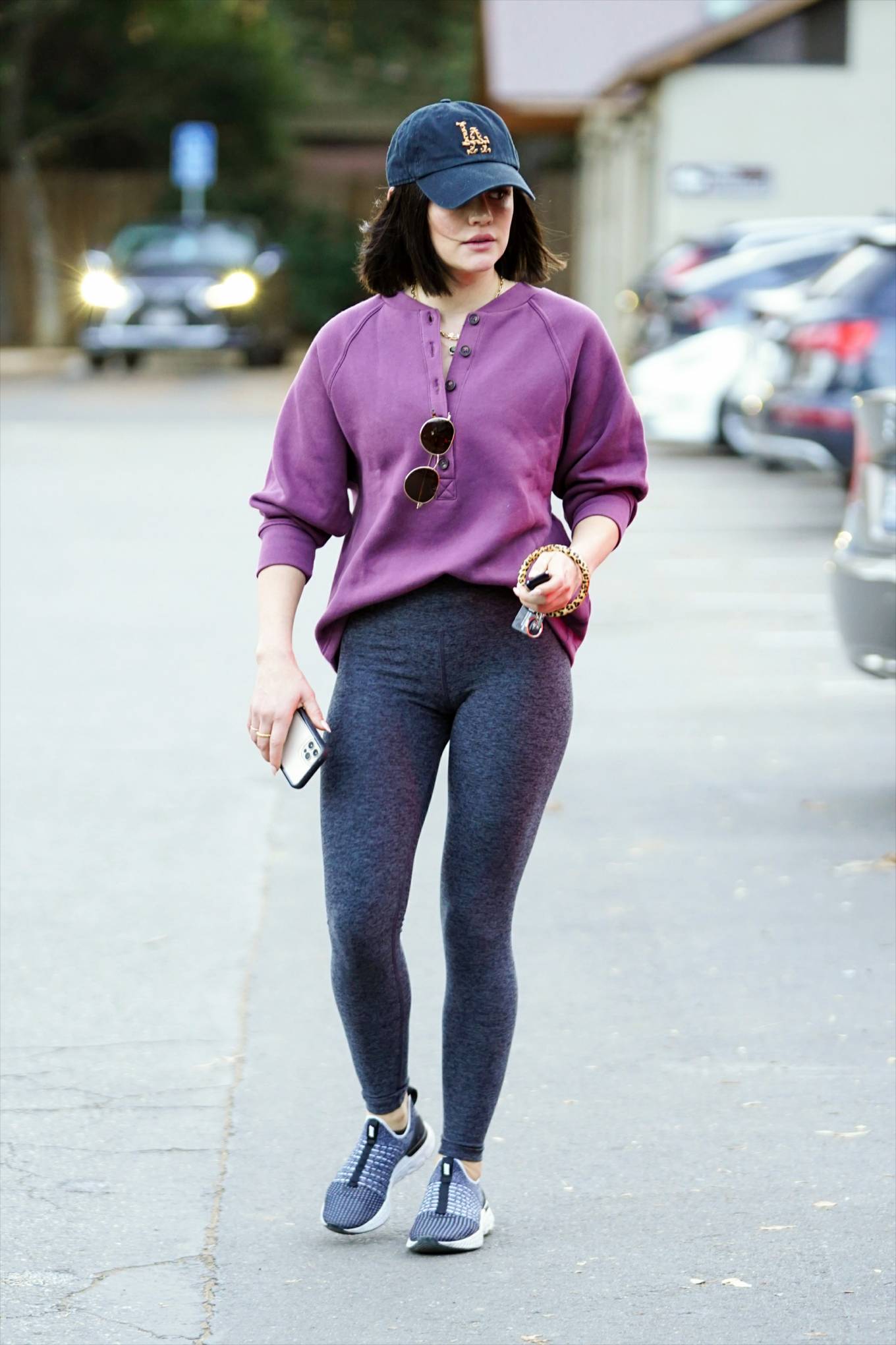 Lucy Hale 2022 : Lucy Hale – Wears a purple sweater and tights in Los Angeles-04