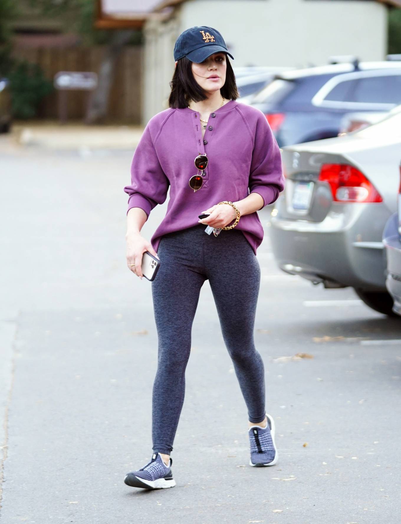 Lucy Hale 2022 : Lucy Hale – Wears a purple sweater and tights in Los Angeles-14
