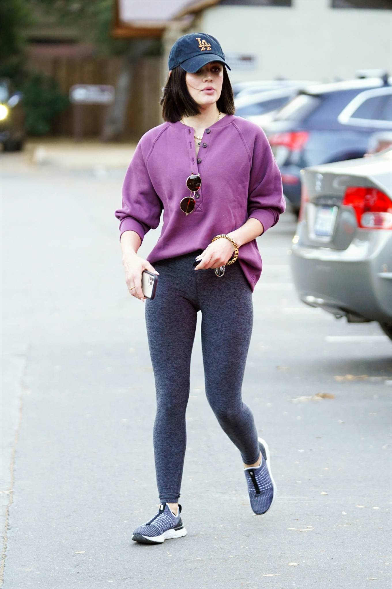 Lucy Hale 2022 : Lucy Hale – Wears a purple sweater and tights in Los Angeles-16
