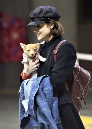 Lucy Hale with a new puppy arrives in Vancouver