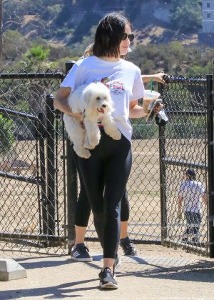 Lucy Hale - With her dog at a dog park in LA