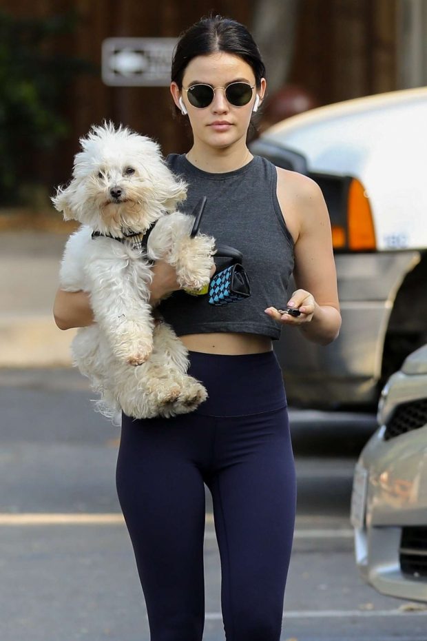Lucy Hale - With her dog Elvis on Fryman Canyon Loop Trail in Los Angeles