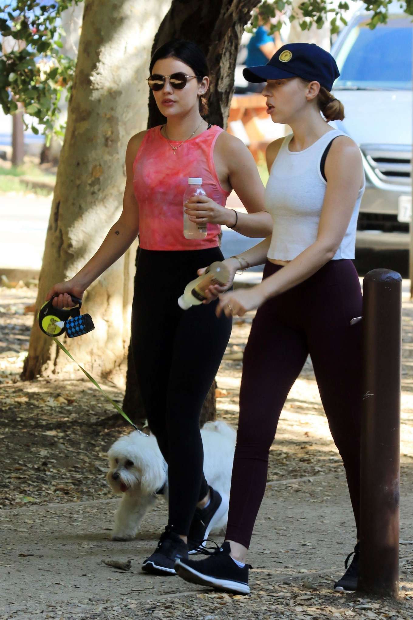 Lucy Hale with her dog Elvis out in LA