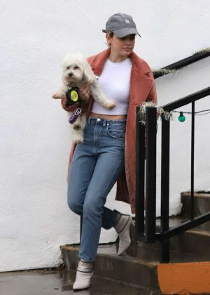 Lucy Hale with her dog ouit in Los Angeles