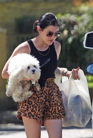 Lucy Hale - With her two dogs to meet a friend at a park in Studio City