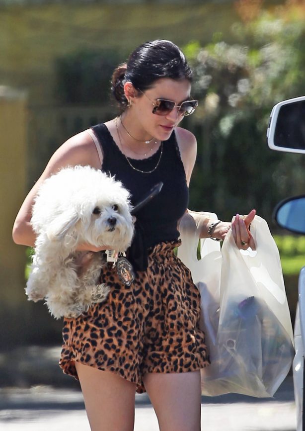 Lucy Hale - With her two dogs to meet a friend at a park in Studio City
