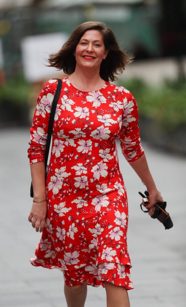 Lucy Horobin - In a red floral dress at Global Radio in London
