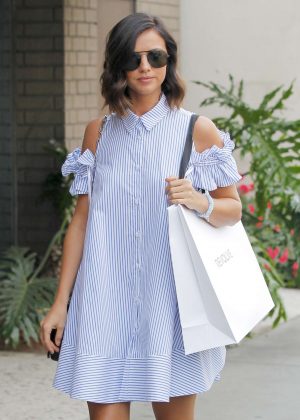 Lucy Mecklenburgh in a striped dress out shopping in West Hollywood