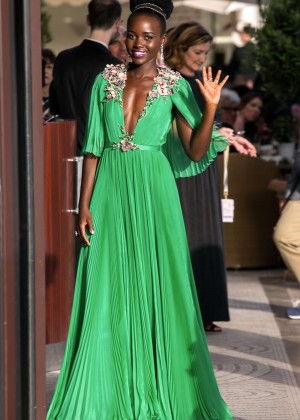 Lupita Nyongo in Green Dress at Hotel Martinez in Cannes