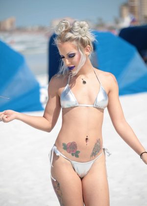 Lyra Rae in Silver Bikini on the beach in Miami