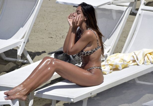 Madalina Ghenea - In a leopard print bikini at the beach in Portofino