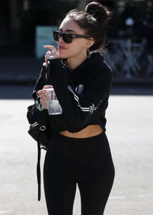 Madison Beer in Tights with Zack Bia at Alfred's in West Hollywood