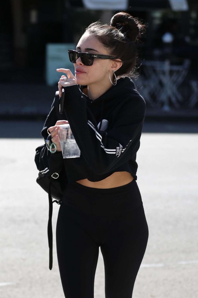 Madison Beer in Tights with Zack Bia at Alfred's in West Hollywood