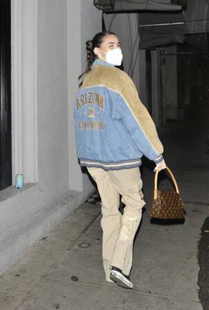 Madison Beer - Out in an oversized varsity jacket at Craig's in West Hollywood