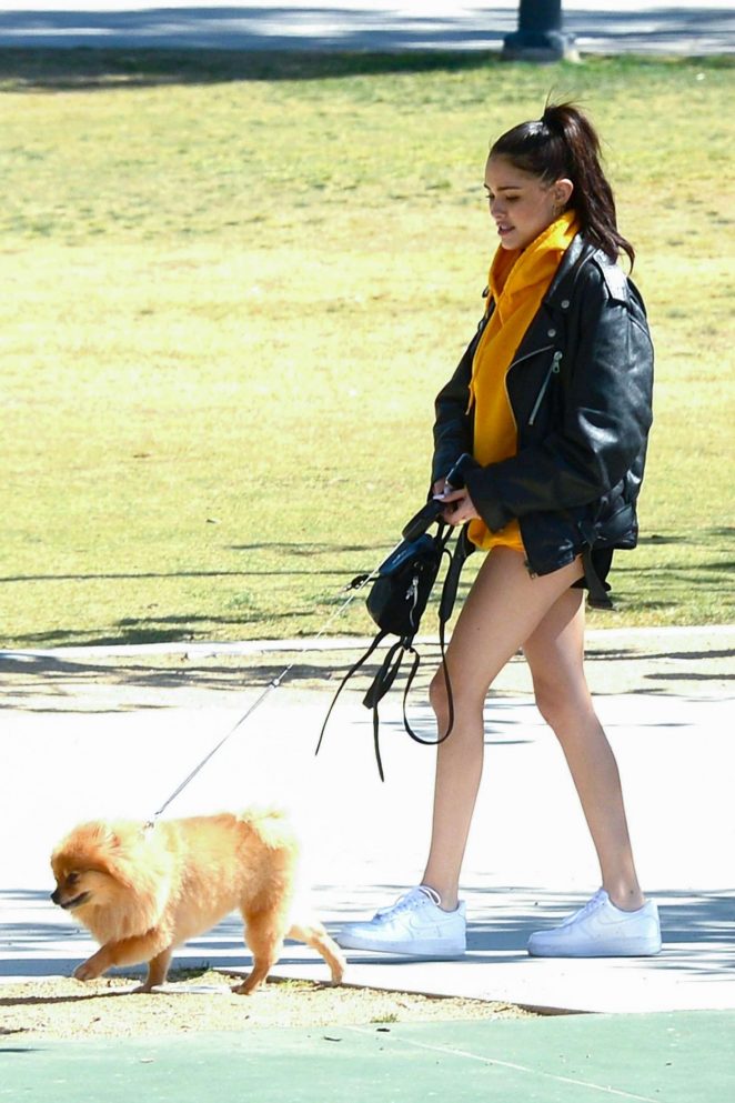 Madison Beer with her Pomeranian dog in Los Angeles