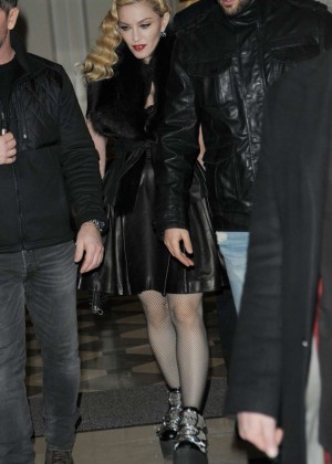 Madonna Arrives in Mini Dress at Raspourtine Restaurant in Paris
