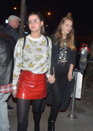 Maia Mitchell in Red Leather Skirt at Catch Restaurant in LA