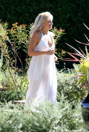 Malin Akerman - In a white summer dress as she visits some friends in Los Feliz