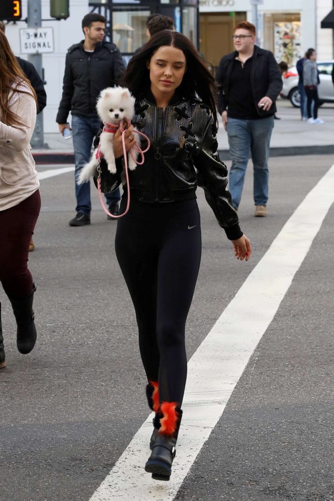 Mara Teigen with her dog shopping in Beverly Hills