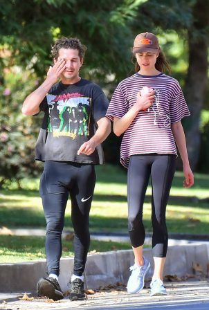 Margaret Qualley and Shia LaBeouf - Heads out for a jog in Pasadena