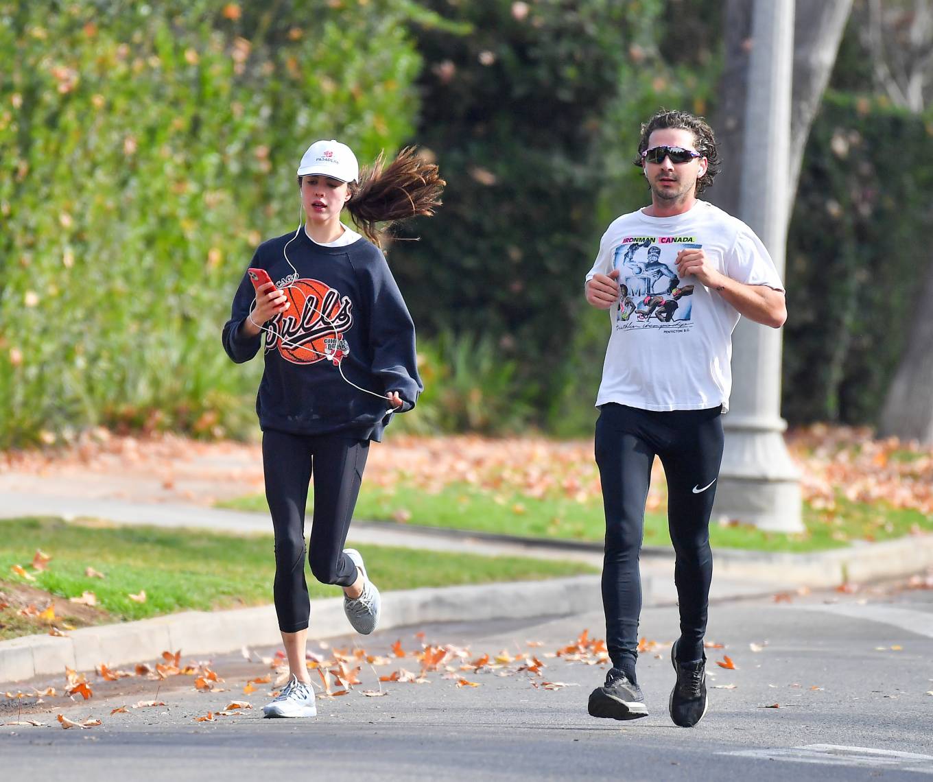 Margaret Qualley and Shia LaBeouf - Out for a morning jog in Pasadena