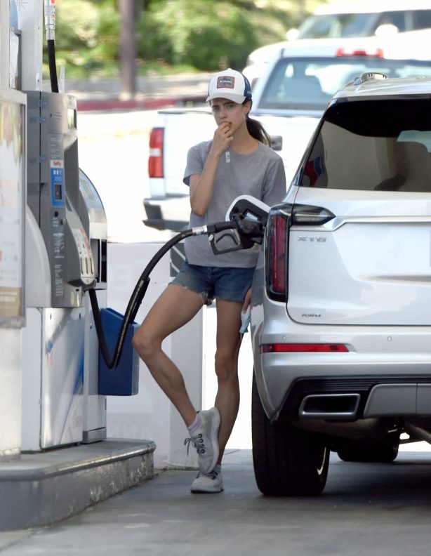 Margaret Qualley at a gas station in LA