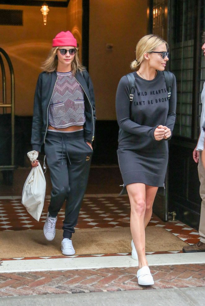 Margot Robbie and Cara Delevingne Leaving Hotel in New York