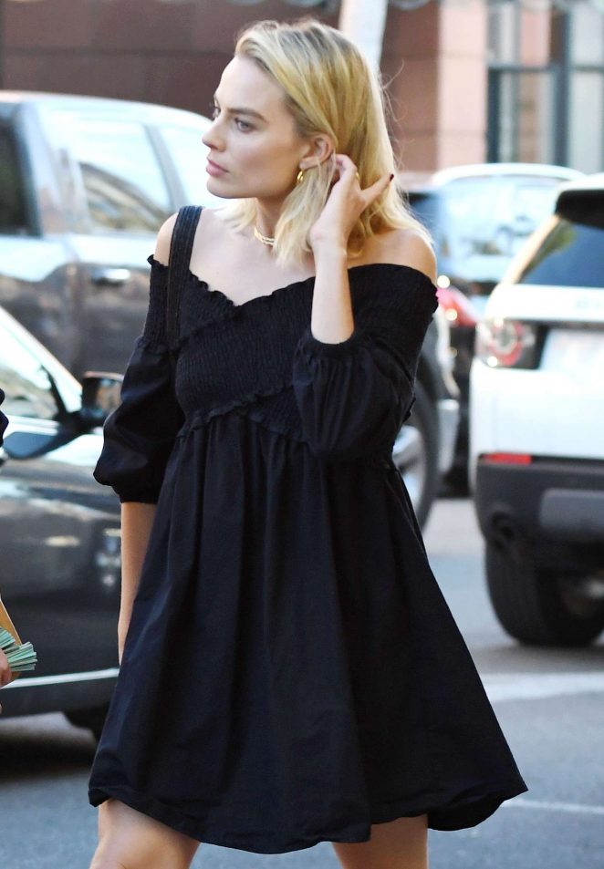 Margot Robbie in Black Mini Dress out in Los Angeles