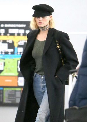 Margot Robbie in Long Coat at JFK Airport in NY
