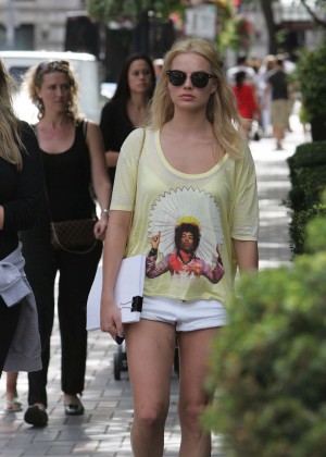 Margot Robbie in White Shorts out in Toronto