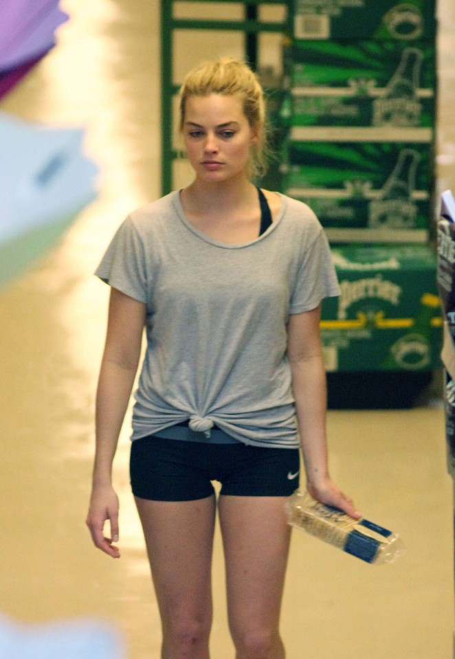 Margot Robbie in Shorts Shopping at Whole Foods in Toronto