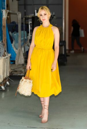 Maria Bakalova - In yellow dress arrives at Live with Kelly and Ryan in NYC