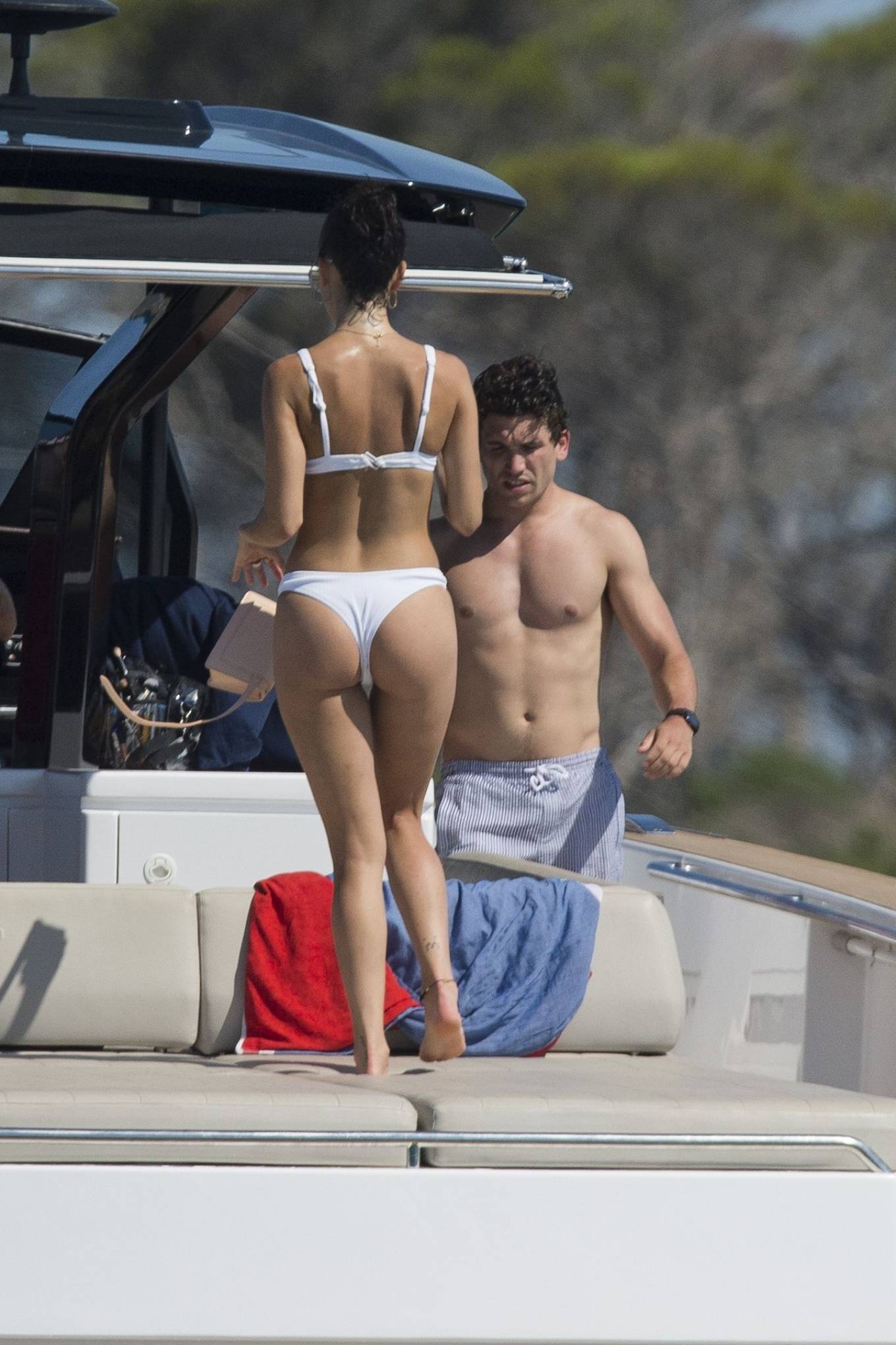 Maria Pedraza - In a white bikini on a yacht in Formentera. 