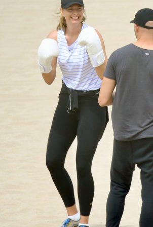 Maria Sharapova - Boxing workout on the beach in L.A.