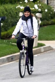 Maria Shriver out for her daily exercise riding her bike in LA