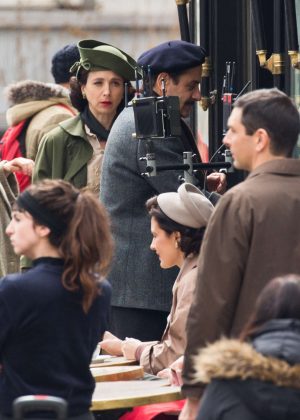 Marin Hinkle and Tony Shalhoub on the set of 'The Marvelous Mrs Maisel' in Paris