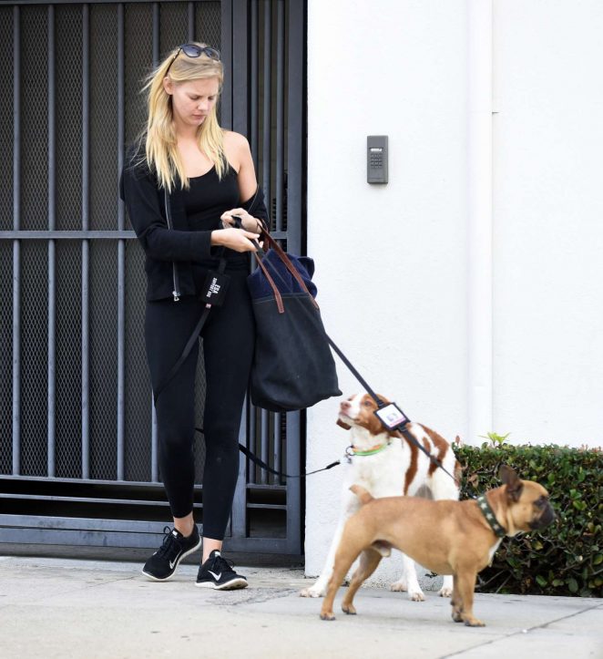 Marloes Horst at Alex Pettyfer house with his dogs in Los Angeles