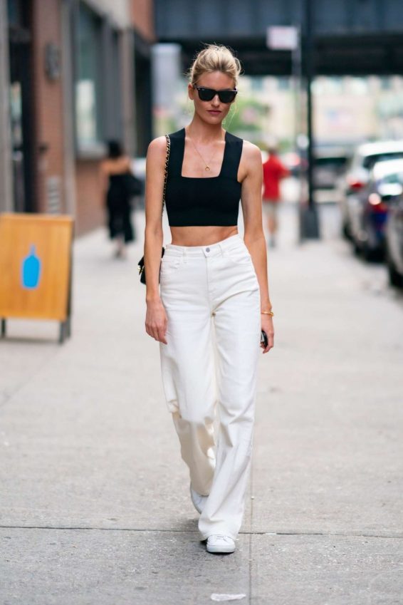 Martha Hunt in Black Top and White Pants - Out in Chelsea in NY