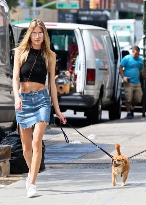 Martha Hunt with her dog out in NYC