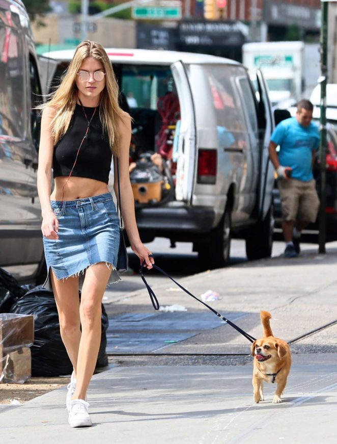 Martha Hunt with her dog out in NYC
