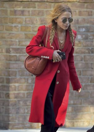 Mary-Kate Olsen in Red Coat out in Tribeca