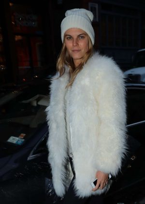Maryna Linchuk in Fur Coat out in New York