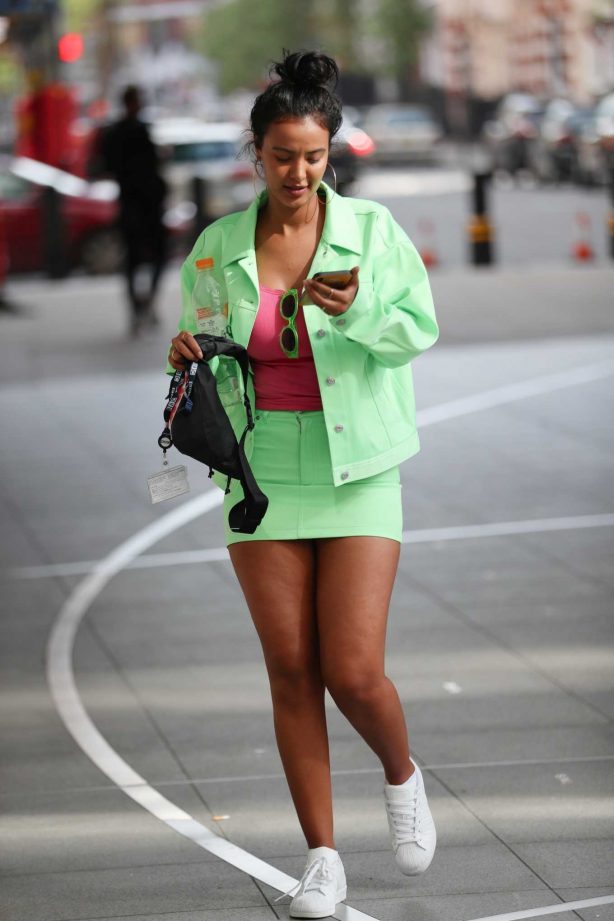 Maya Jama - Spotted in mint-green miniskirt while leaving BBC Radio One