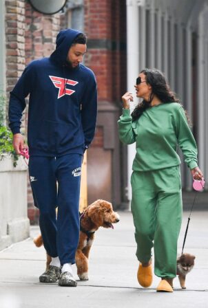 Maya Jama - Steps out for a dog walk in New York