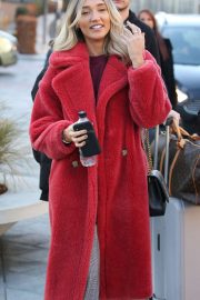 Megan McKenna in Red Fluffy Coat - Outside the London Studios