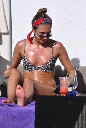 Megan McKenna with her sister Milly - In a bikini at Nikki Beach in Marbella